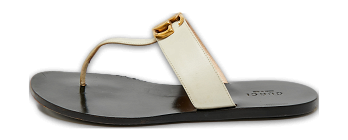 Cream Leather GG Marmont Thong Slide Flats
