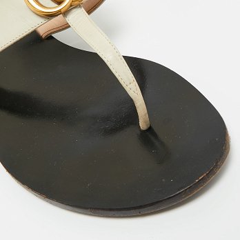 Cream Leather GG Marmont Thong Slide Flats