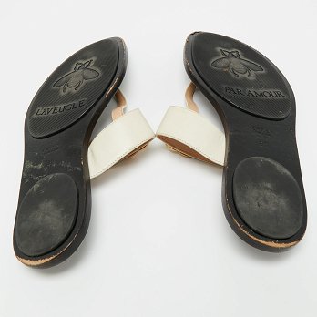 Cream Leather GG Marmont Thong Slide Flats