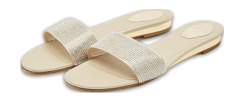 Light Gold Satin Crystals Embellished Flat Slides