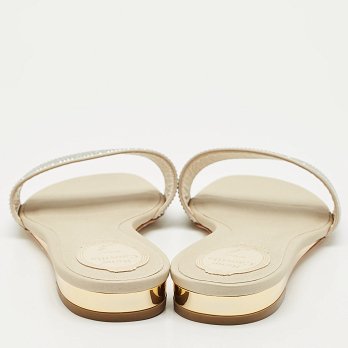 Light Gold Satin Crystals Embellished Flat Slides