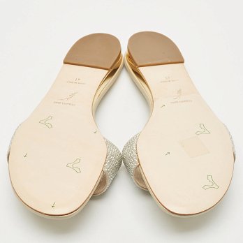 Light Gold Satin Crystals Embellished Flat Slides