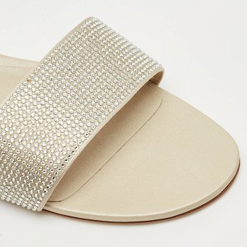 Light Gold Satin Crystals Embellished Flat Slides