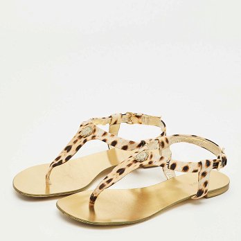 Two Tone Canvas Thong Flat Slides