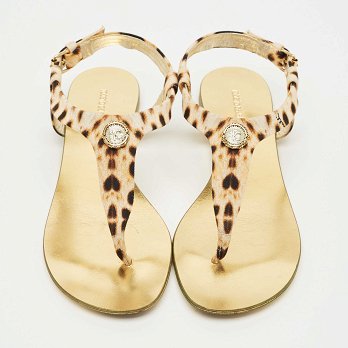 Two Tone Canvas Thong Flat Slides