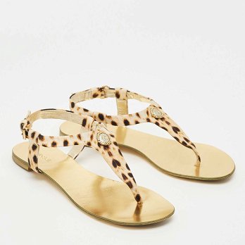 Two Tone Canvas Thong Flat Slides