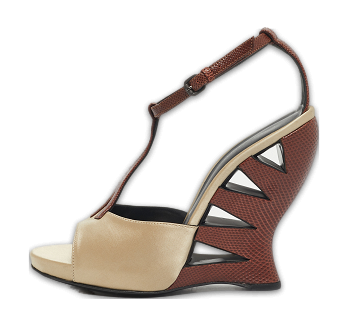 Beige/Silver Lizard Embossed Leather and Satin Wedge Sandals