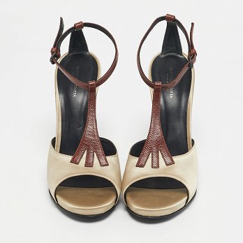 Beige/Silver Lizard Embossed Leather and Satin Wedge Sandals
