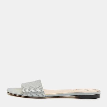 Grey Satin Logo Embroidered Flat Slides
