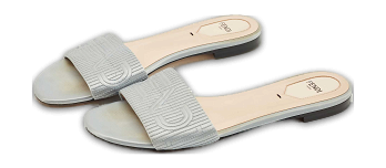 Grey Satin Logo Embroidered Flat Slides
