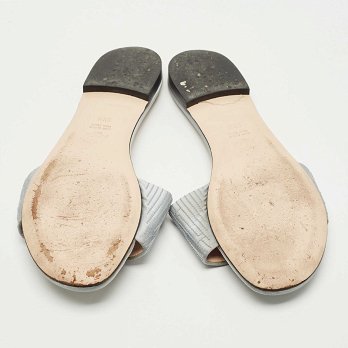 Grey Satin Logo Embroidered Flat Slides