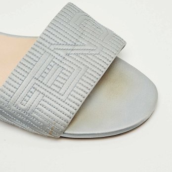 Grey Satin Logo Embroidered Flat Slides