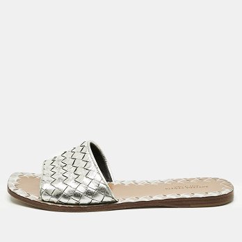 Intrecciato Metallic Intrecciato Leather Slide Sandals