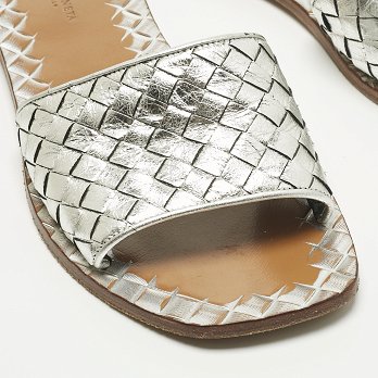 Intrecciato Metallic Intrecciato Leather Slide Sandals