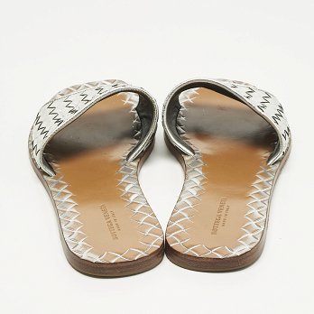 Intrecciato Metallic Intrecciato Leather Slide Sandals