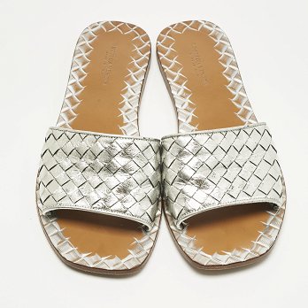 Intrecciato Metallic Intrecciato Leather Slide Sandals