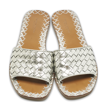 Intrecciato Metallic Intrecciato Leather Slide Sandals