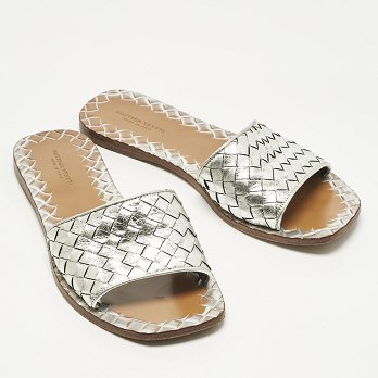 Intrecciato Metallic Intrecciato Leather Slide Sandals