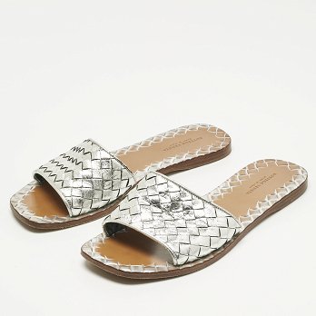Intrecciato Metallic Intrecciato Leather Slide Sandals