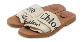 Off White Canvas Logo Ribbon Woody Flat Slide Sandals