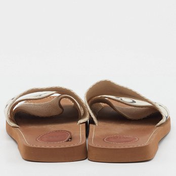 Off White Canvas Logo Ribbon Woody Flat Slide Sandals