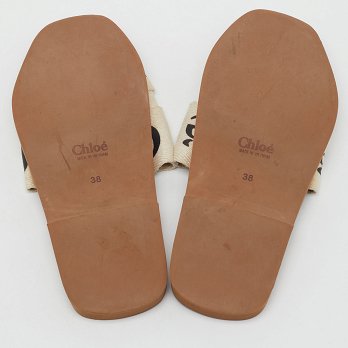 Off White Canvas Logo Ribbon Woody Flat Slide Sandals