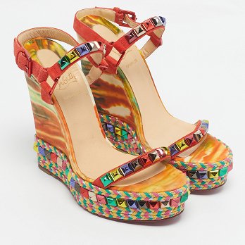 Multicolour Suede Studded Cataclou Platform Wedge Sandals