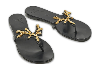 GIU Black leather Rock Thong Flat Sandals Size 39