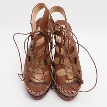 Brown Leather Spagana Wedge Sandals