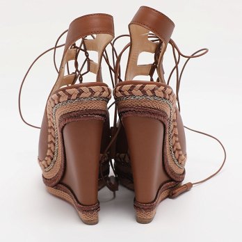 Brown Leather Spagana Wedge Sandals