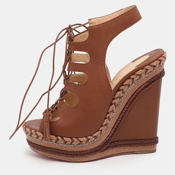Brown Leather Spagana Wedge Sandals