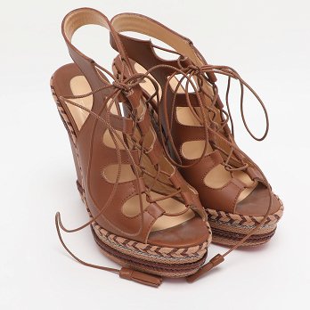 Brown Leather Spagana Wedge Sandals