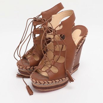 Brown Leather Spagana Wedge Sandals