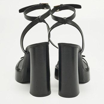 Black Leather Platz Platform Ankle Strap Sandals