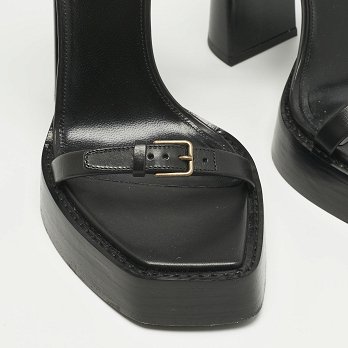 Black Leather Platz Platform Ankle Strap Sandals