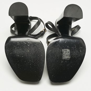 Black Leather Platz Platform Ankle Strap Sandals