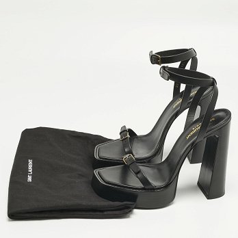 Black Leather Platz Platform Ankle Strap Sandals
