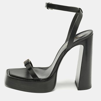 Black Leather Platz Platform Ankle Strap Sandals