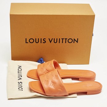 Orange Monogram Embossed Leather Revival Flat Slides