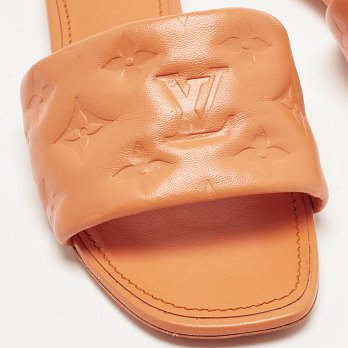 Orange Monogram Embossed Leather Revival Flat Slides