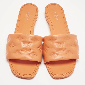 Orange Monogram Embossed Leather Revival Flat Slides