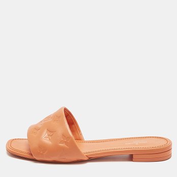 Orange Monogram Embossed Leather Revival Flat Slides