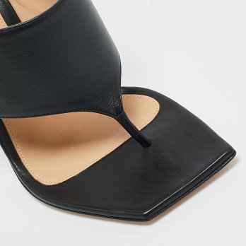 Black Leather Thong Slide Sandals