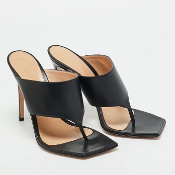 Black Leather Thong Slide Sandals