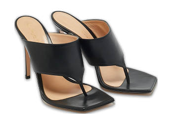 Black Leather Thong Slide Sandals