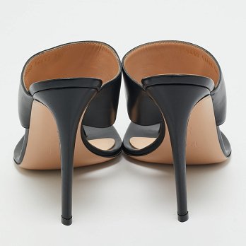 Black Leather Thong Slide Sandals