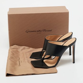 Black Leather Thong Slide Sandals