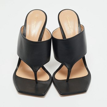 Black Leather Thong Slide Sandals