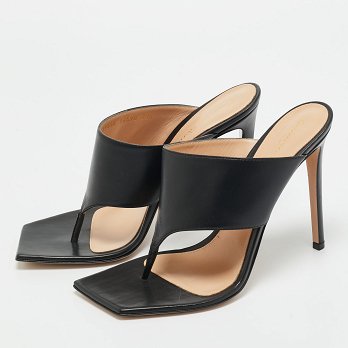 Black Leather Thong Slide Sandals