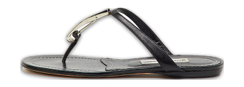 Black Leather Flat Thong Sandals